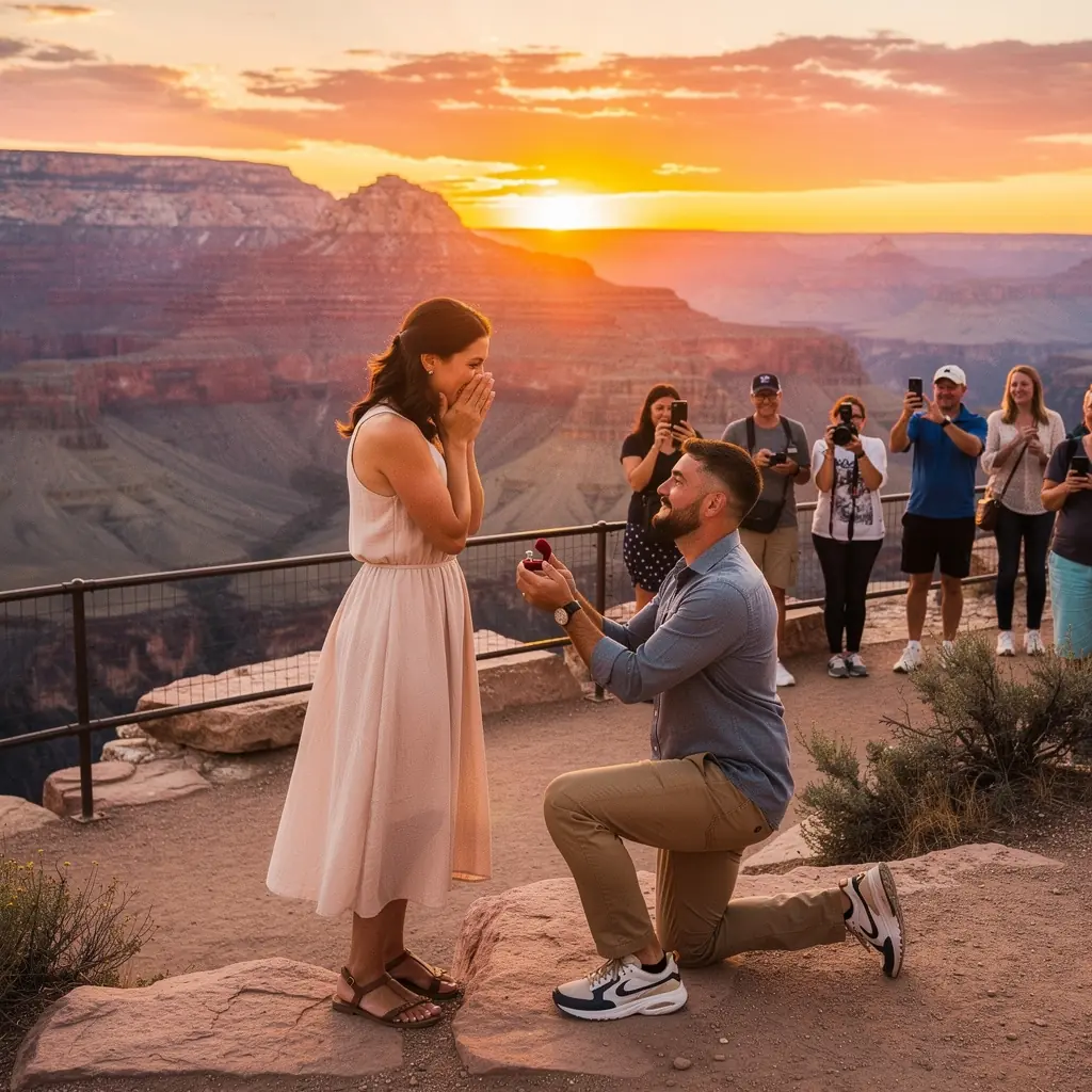 Вид на закат над каньоном, создающий волшебную атмосферу и яркие оттенки на небе.
