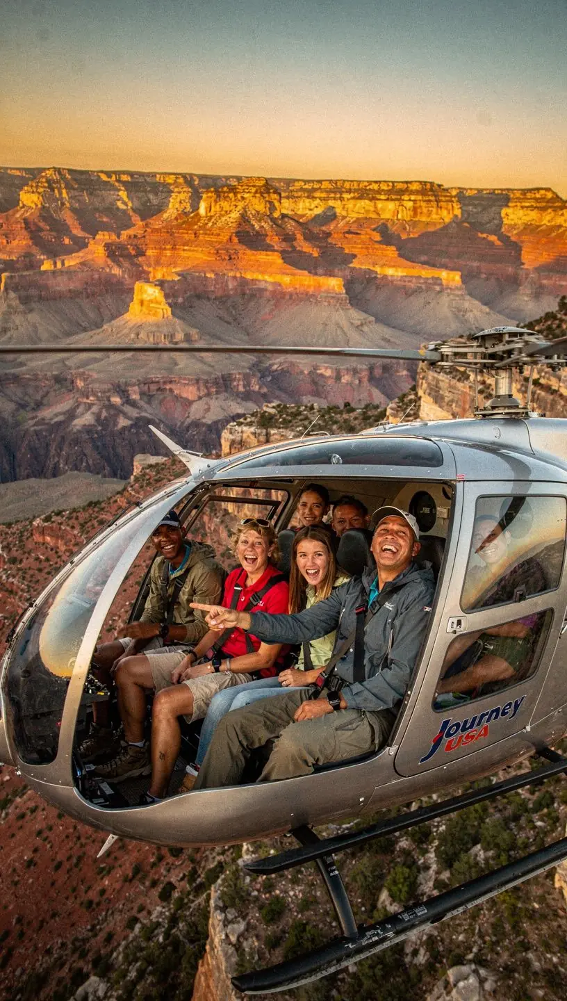 Экскурсия на вертолете над грандиозным каньоном с захватывающим видом на природные ландшафты.